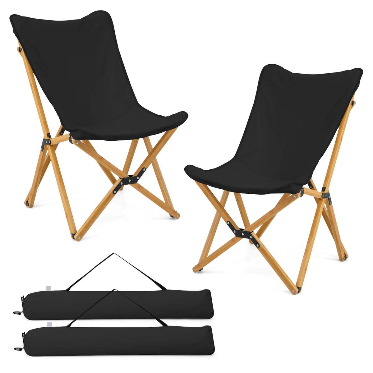 Photos - Chair Costway Bamboo Butterfly Folding   -  Bamboo Butterfly Foldi HCST03034 (Set of 2)