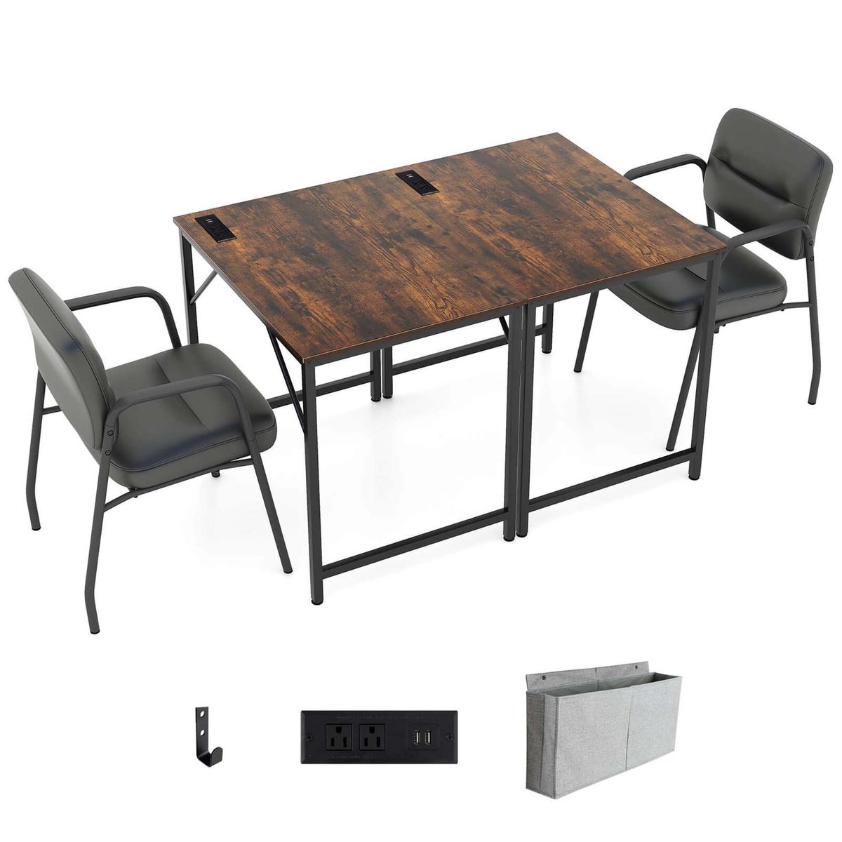 Photos - Office Desk Costway 32" Meeting Room Desk with Charging Station  - Set of 2 HCST02127 (Set of 1, 2, 4, or 6)