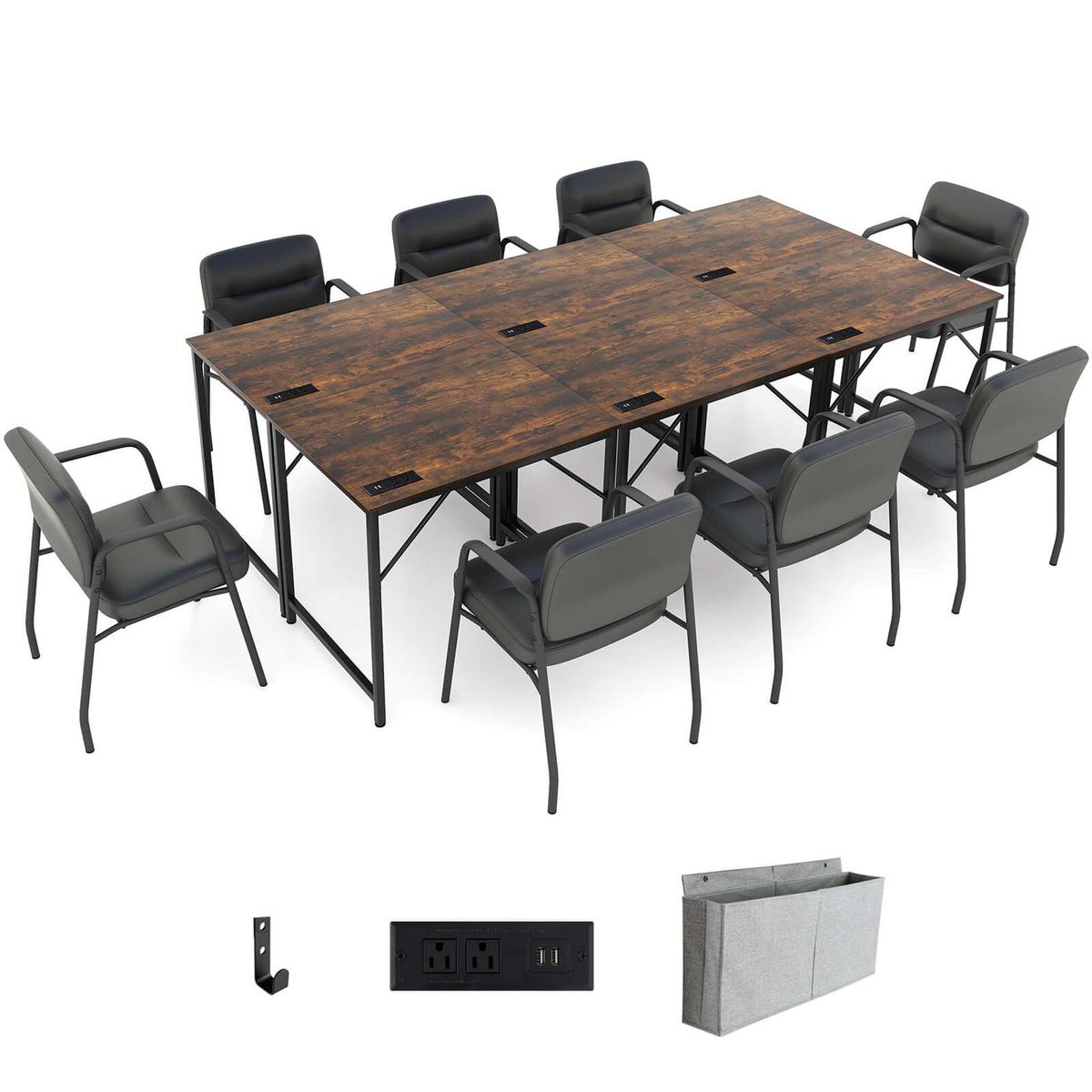 Photos - Office Desk Costway 32" Meeting Room Desk with Charging Station  - Set of 6 HCST02129 (Set of 1, 2, 4, or 6)