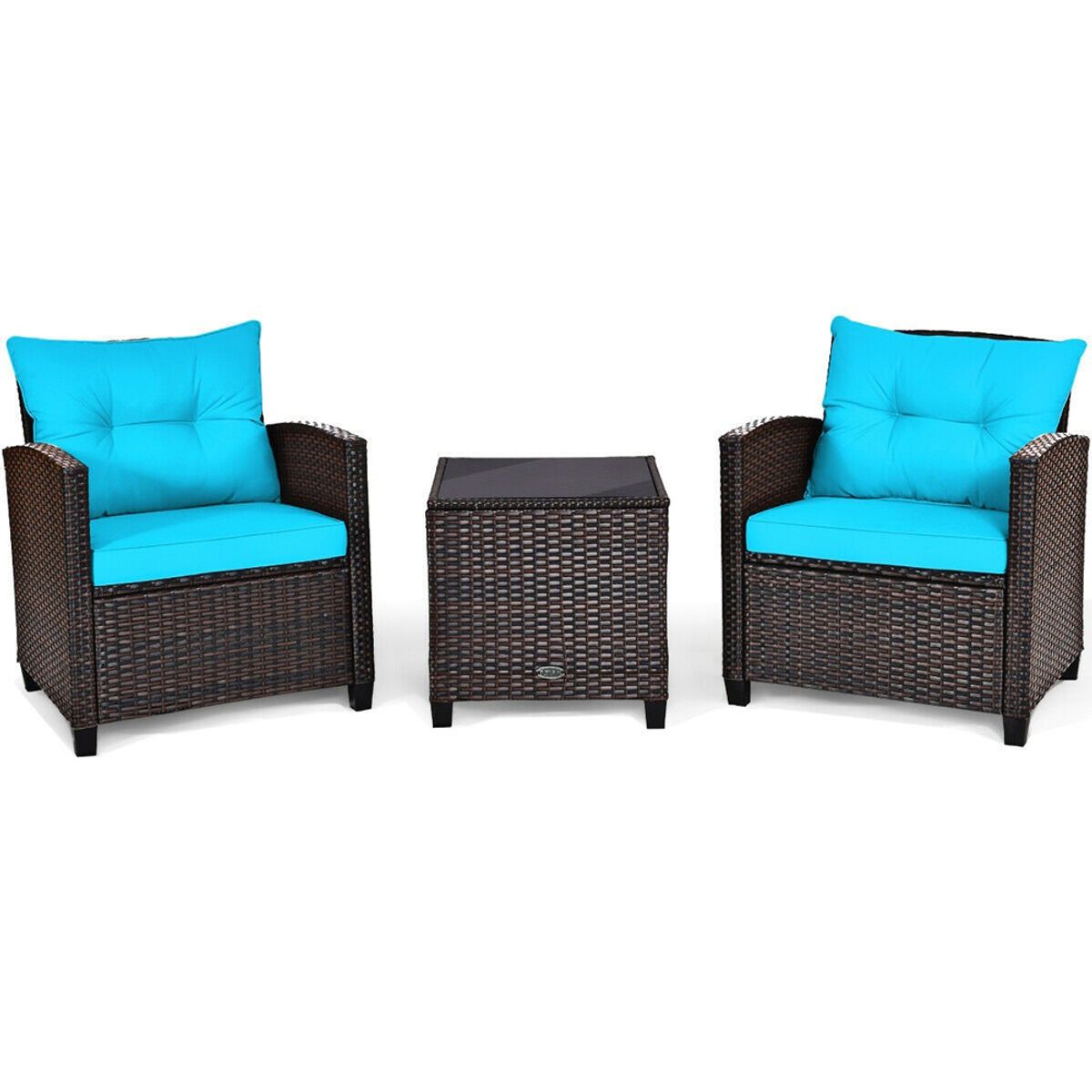 Photos - Garden Furniture Costway 3-Piece Rattan Patio Furniture Set with Large Cushions - Furniture Set 3PCS-Turquoise HW63759TU