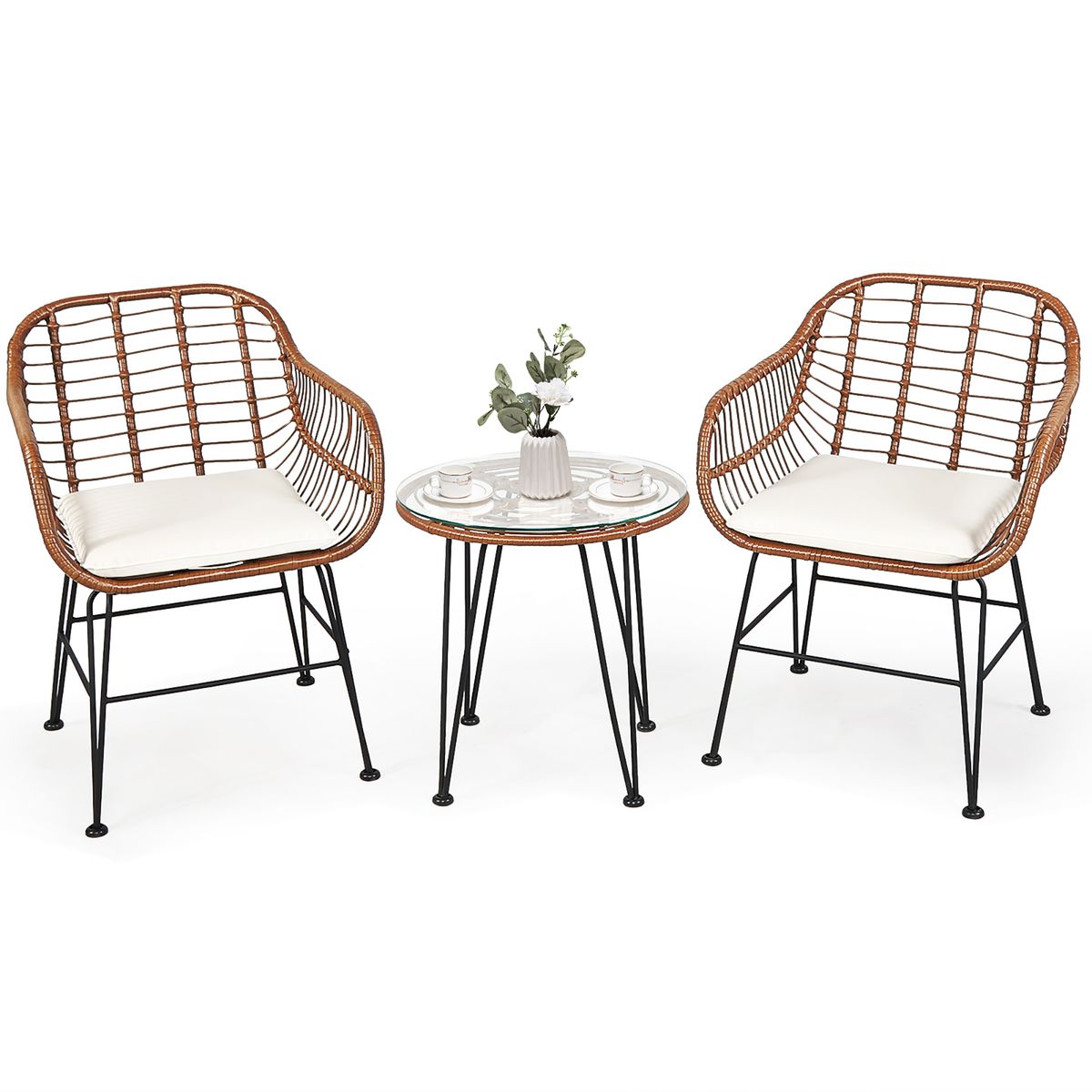 Photos - Garden Furniture Costway Rattan 3-Piece Bistro Furniture Set - Bistro Set -White OP70837WH 