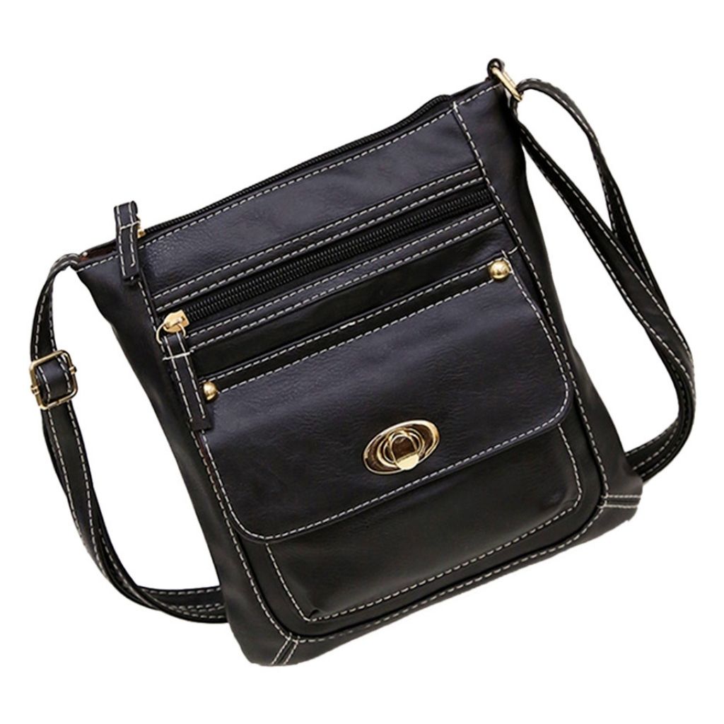 Women's Crossbody Buckle Messenger Everyday Purse - Black