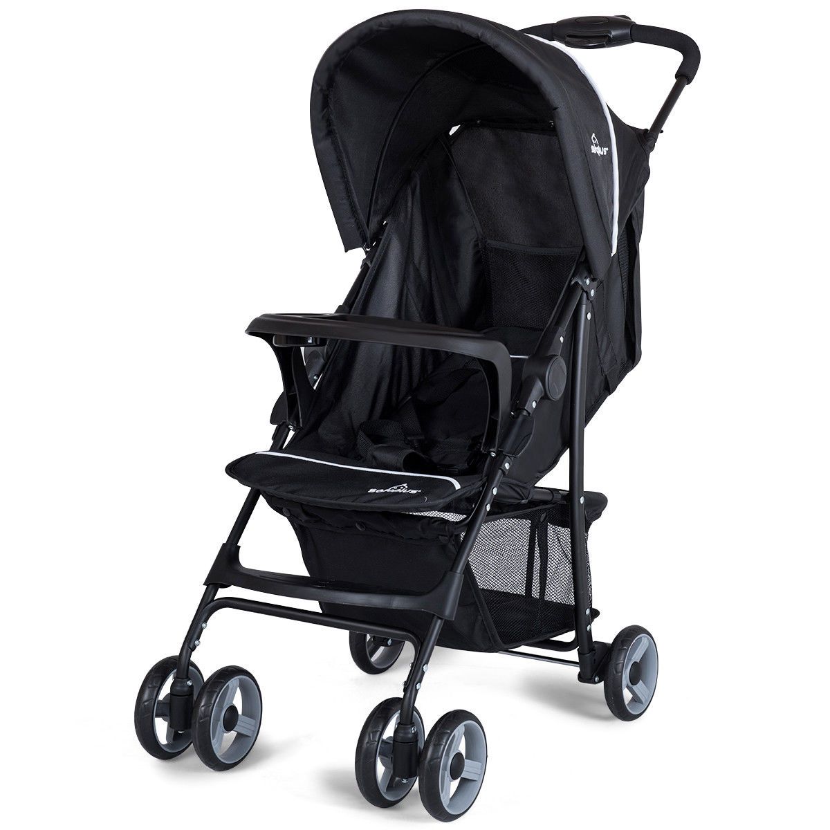Photos - Pushchair Costway Travel Stroller with Adjustable Backrest & Canopy - Baby Stroller-Black BB4758BK 