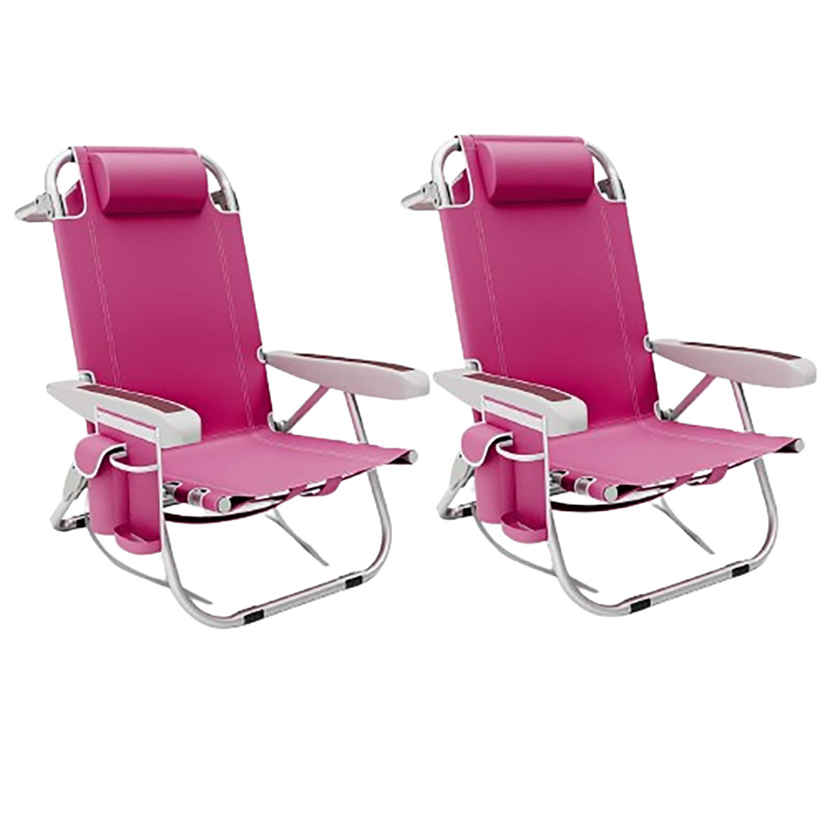 Foldable Backpack Beach Chair with Cup Holder & Storage Pockets (1 or 2-Pack) - 2pcs Folding Chair-Pink