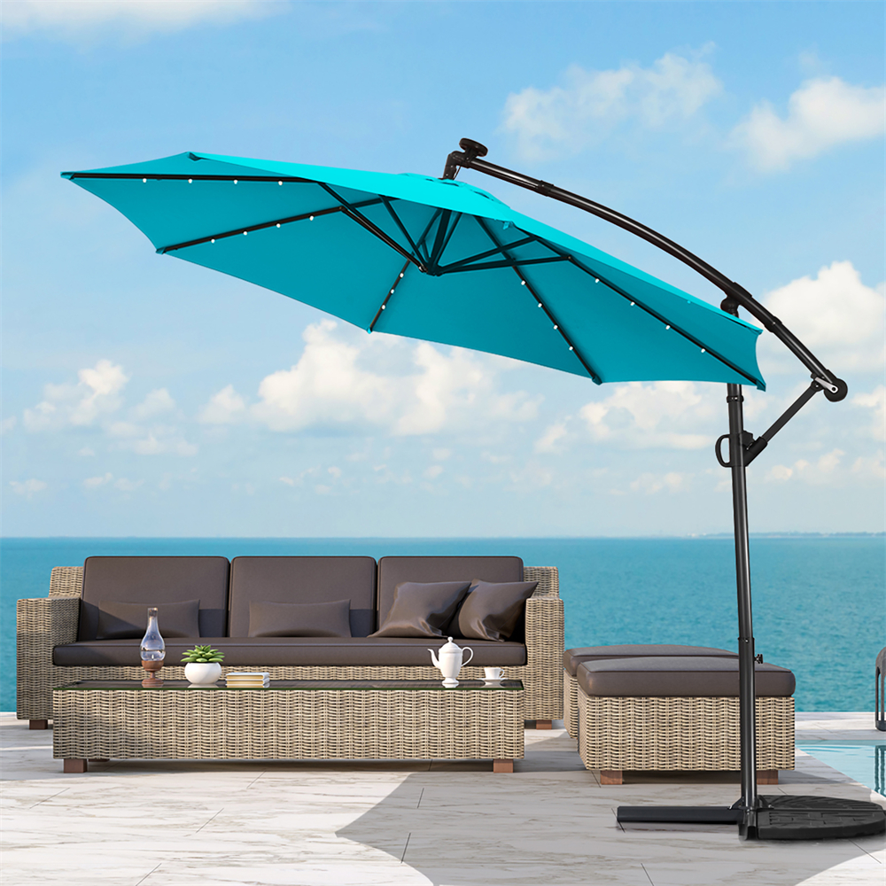 Photos - Parasol Costway 10-Foot 360-Degree Solar LED Patio Offset Umbrella - Umbrella Turquoise OP70282LS 