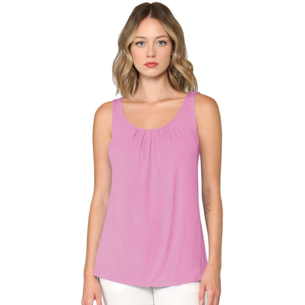 Women's Pleated Front Scoop Neck Shell Tank - PINK / S
