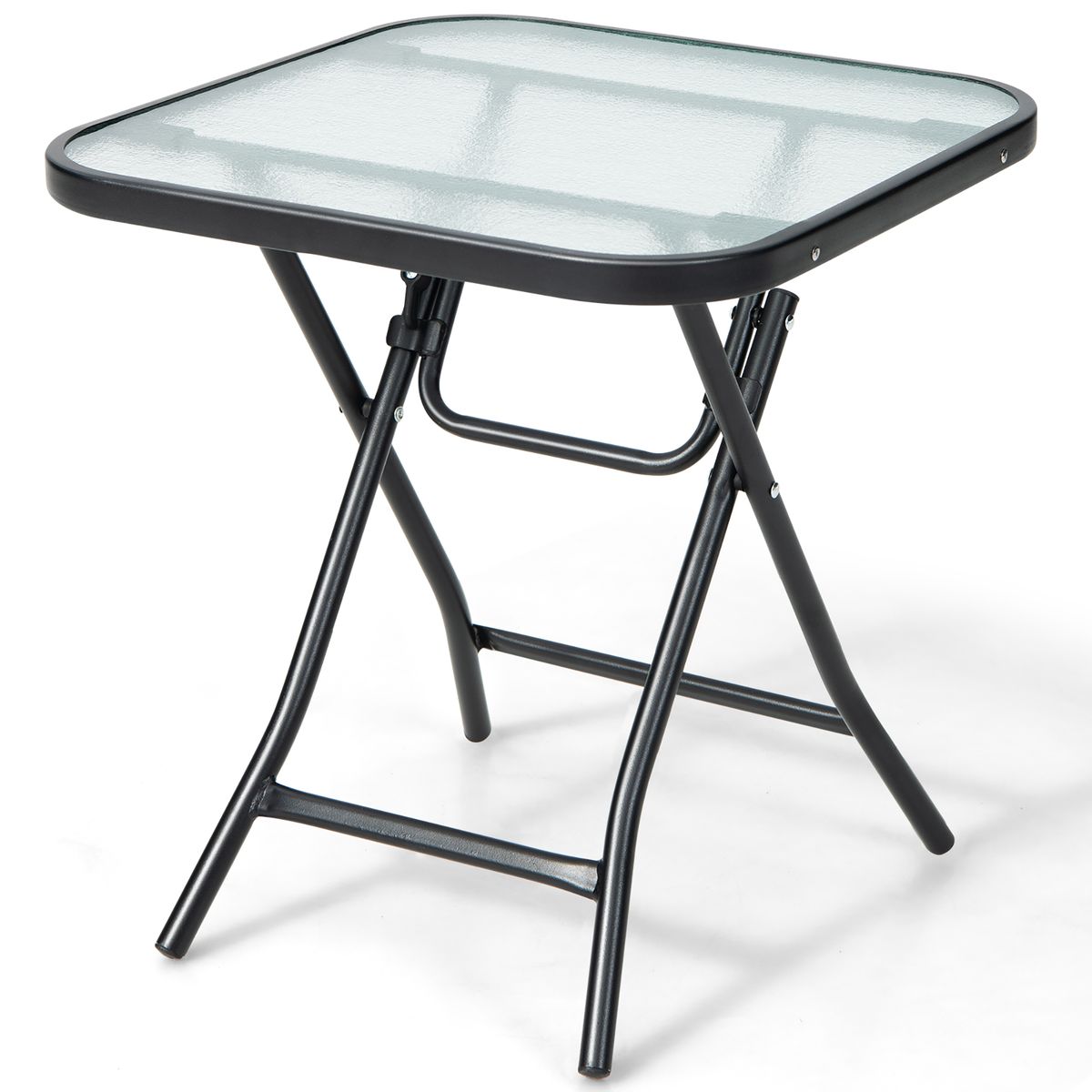 Photos - Garden Furniture Costway Patio Side Table with Tempered Glass Tabletop - Square NP10401 