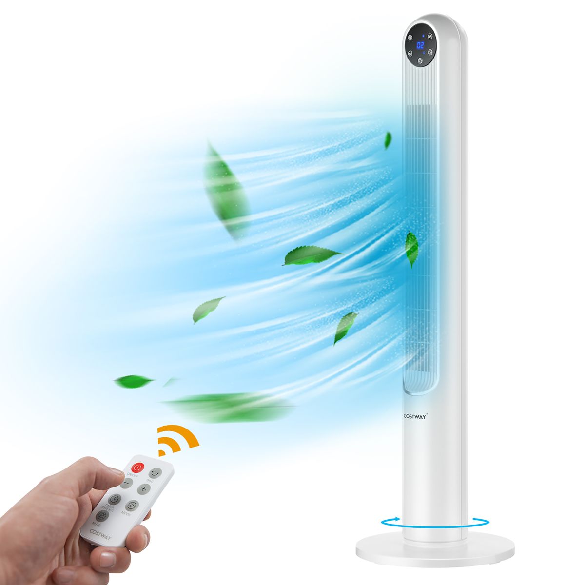 42-Inch 80-Degree Tower Fan with Smart Display Panel & Remote Control - Tower Fan-wh