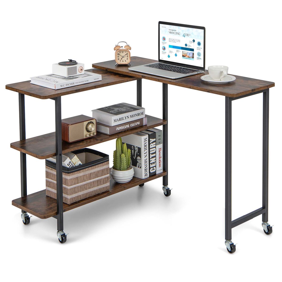 Photos - Office Desk Costway 360-Degree Rotatable Sofa Side L-Shaped Table - L-shaped Laptop Desk -Walnut HCST03097 