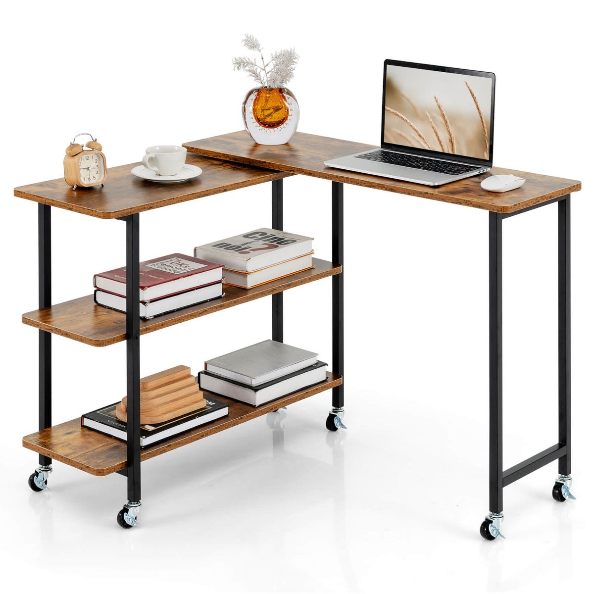 Photos - Office Desk Costway 360-Degree Rotatable Sofa Side L-Shaped Table - L-shaped Desk -Brown HCST03095 