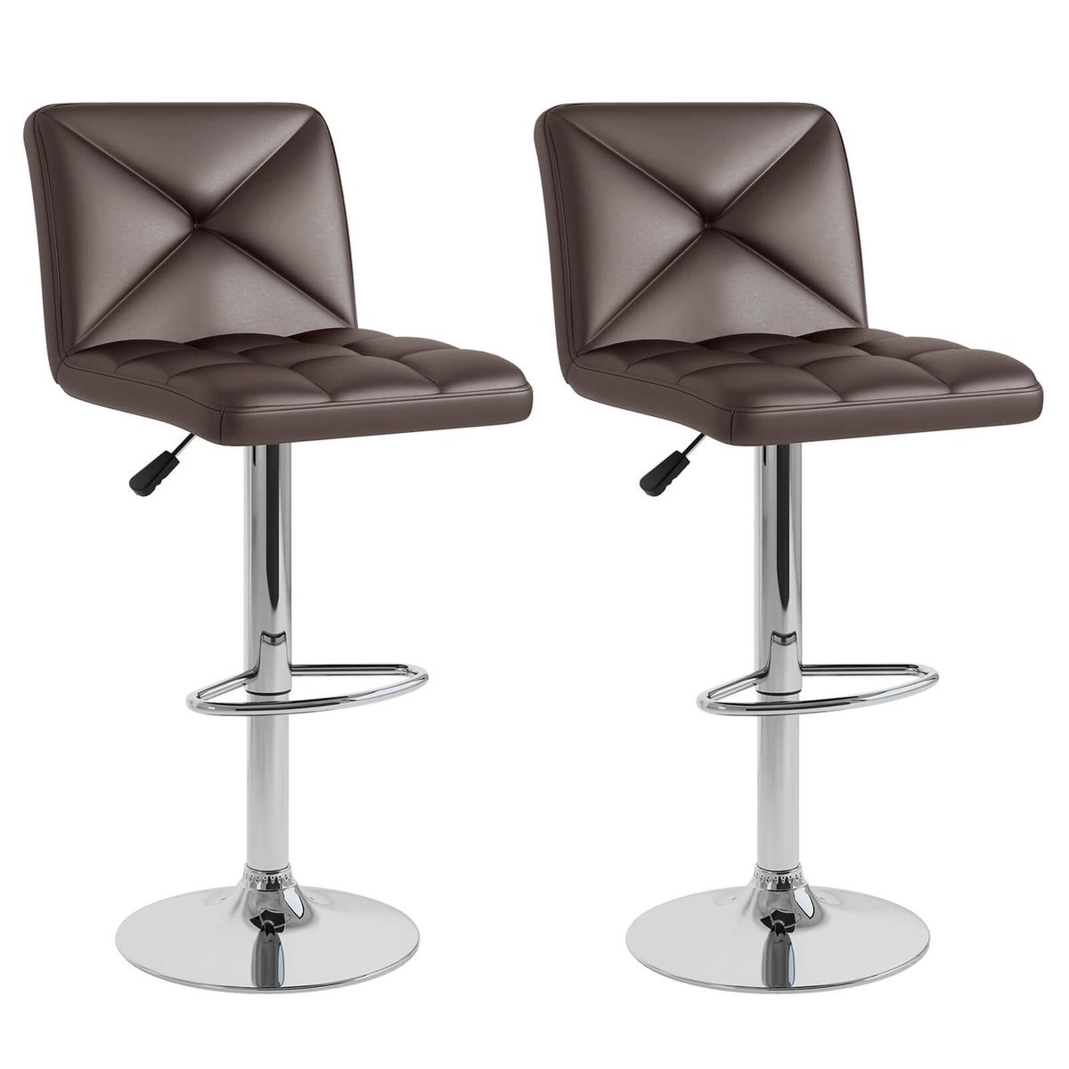 Photos - Chair Costway PU Leather Upholstered Bar Stools - Bar Stools -Brown HCST04511 (Set of 2)