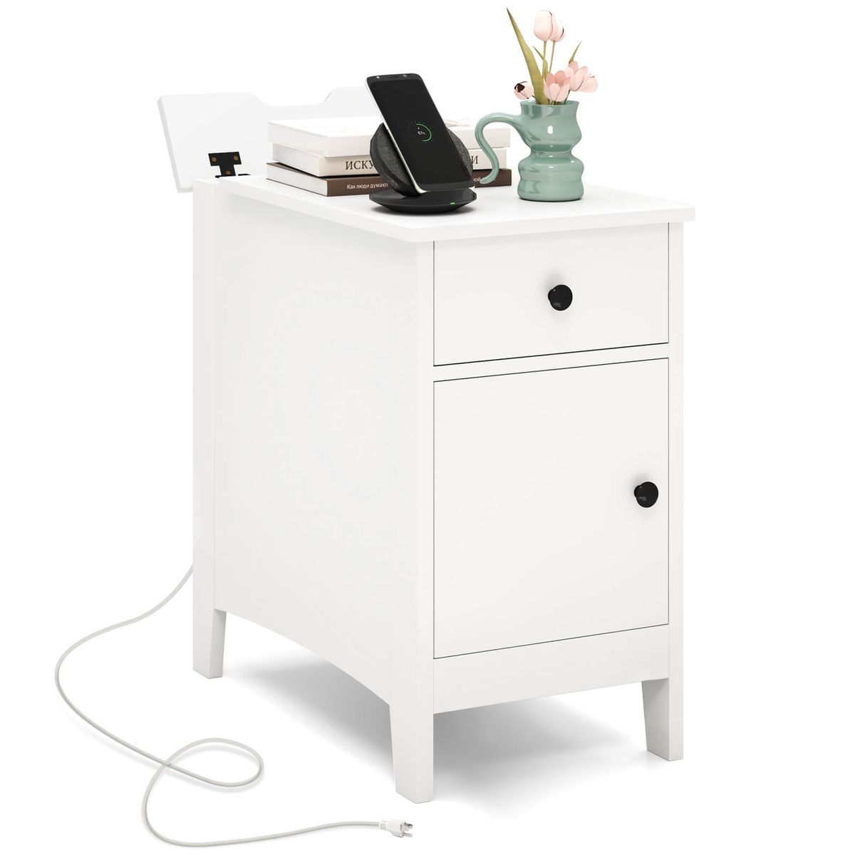 Photos - Coffee Table Costway End Table with Charging Station and Built-In Power Strip - 1PCS End Table -White HCST06174 
