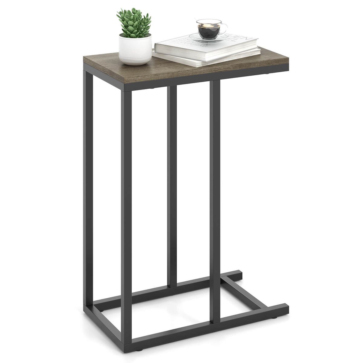 Photos - Coffee Table Costway C-Shaped Industrial Side Table - C-shaped Side Table -Gray HCST05579