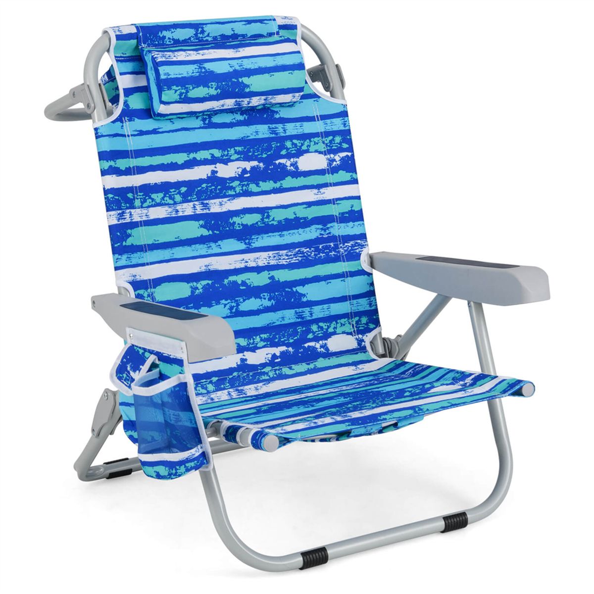 Foldable Backpack Beach Chair with Cup Holder & Storage Pockets (1 or 2-Pack) - 1pcs Folding Chair-Navy