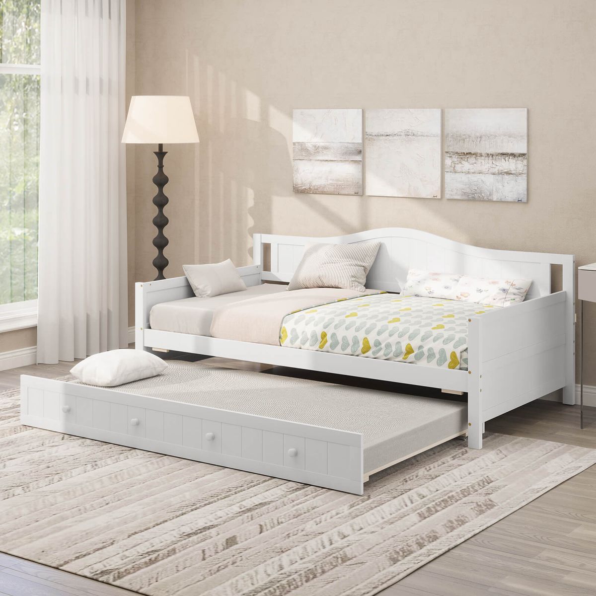 Photos - Bed Frame Costway Twin Size Daybed with Trundle - Daybed -Gray HCST06804 