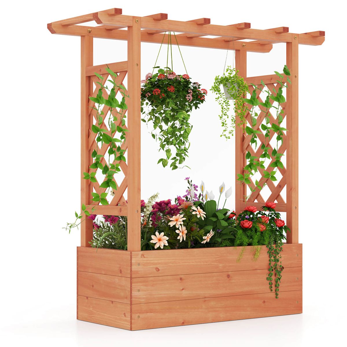 Photos - Flower Pot Costway Wooden Raised Garden Bed with Trellis  - 1-Pack HCST06705 (1- or 2-Pack)