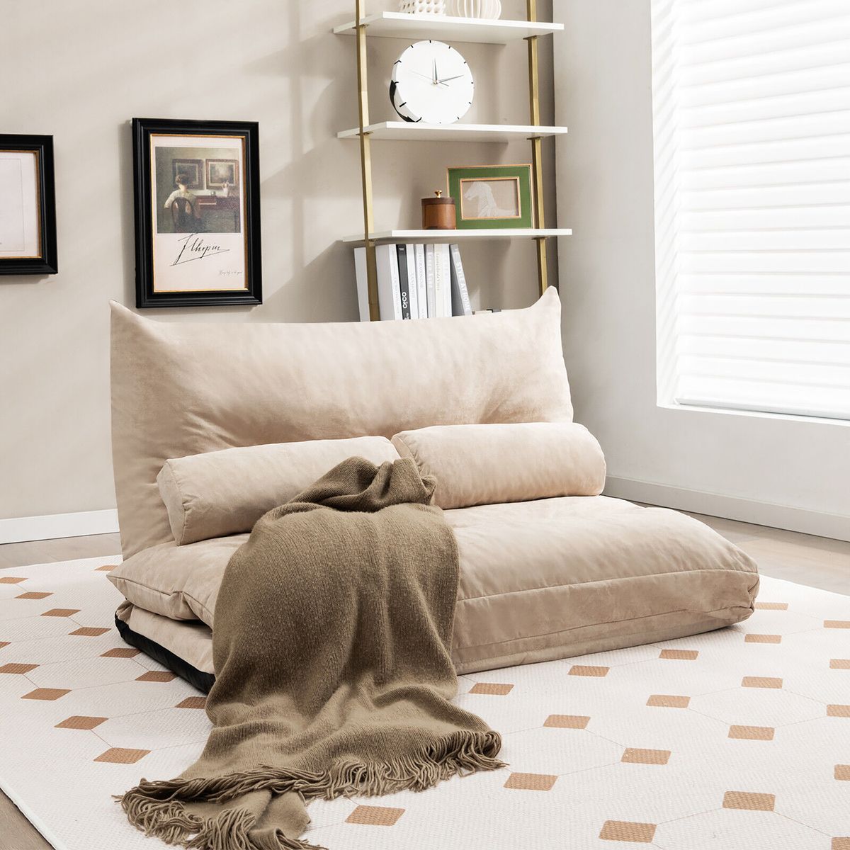 Convertible Lazy Sofa Bed with Adjustable Backrest  - Beige