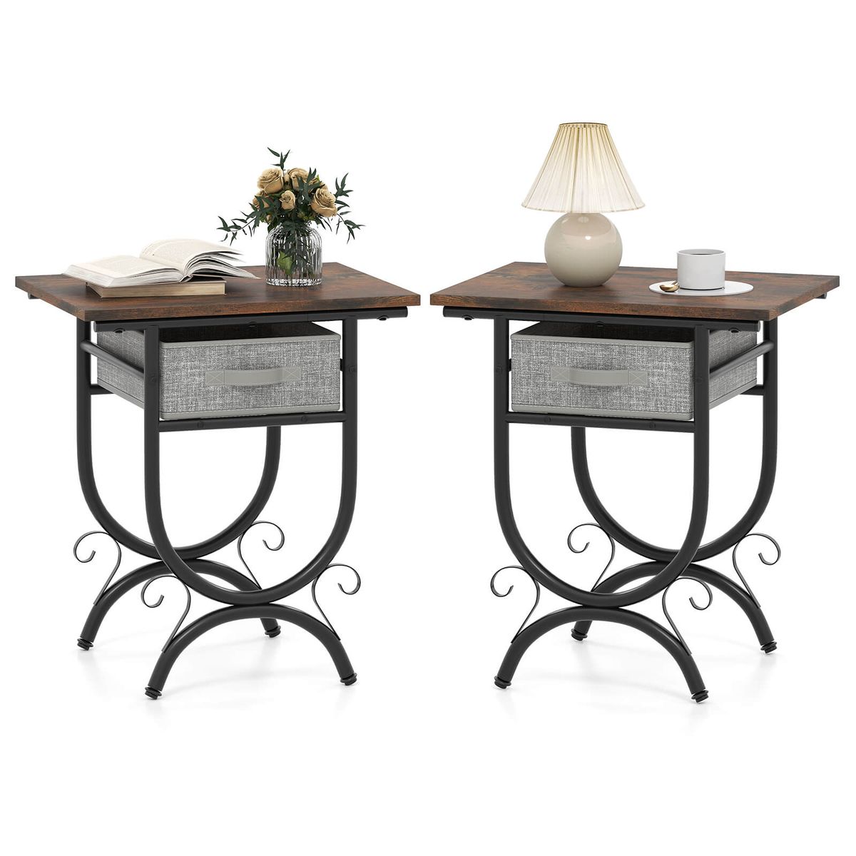 Photos - Storage Сabinet Costway Side Table with Foldable Fabric Drawer  - Table -2 HCST07586 (1- or 2-Pack)
