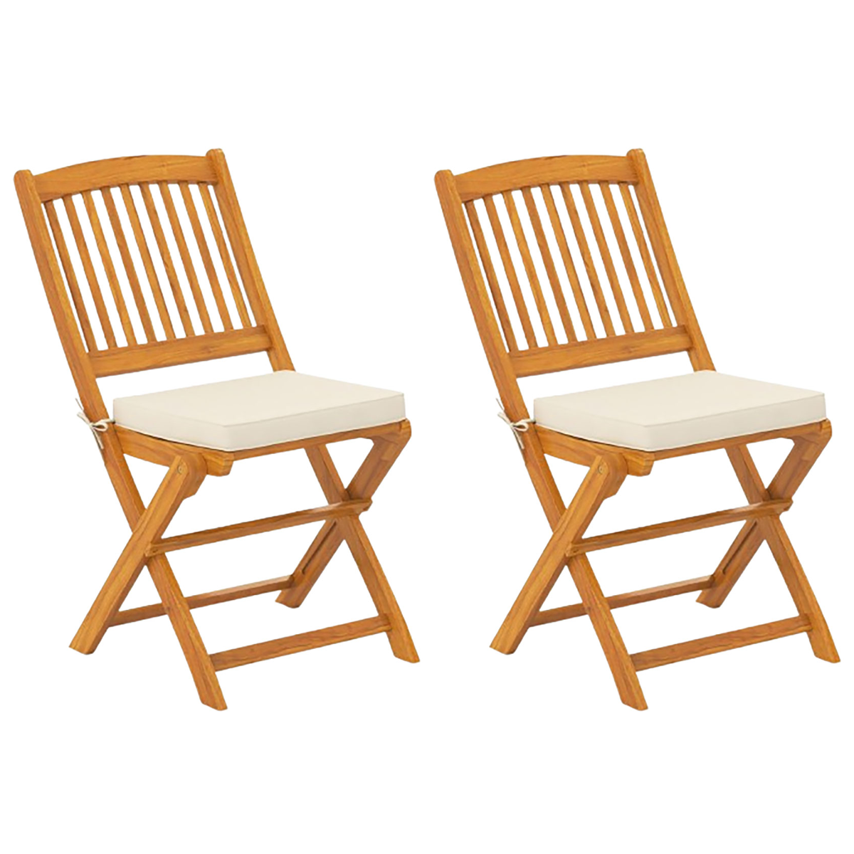 Photos - Chair Costway Outdoor Folding with Seat Cushions - Folding -Beige HCST05323 (Set of 2)