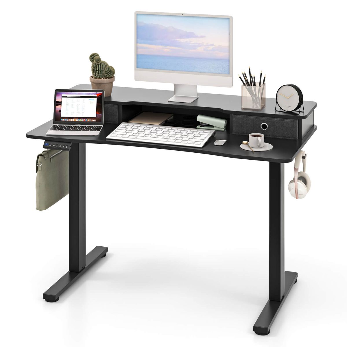 Photos - Office Desk Costway 48" x 24" Electric Standing Desk with 2 Drawers - Electric Standing Desk-Black HCST05267
