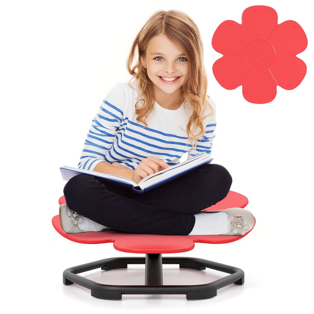 Kids' Sensory Swivel Chair with Non-Slip Metal Base - Swivel Chair-Red
