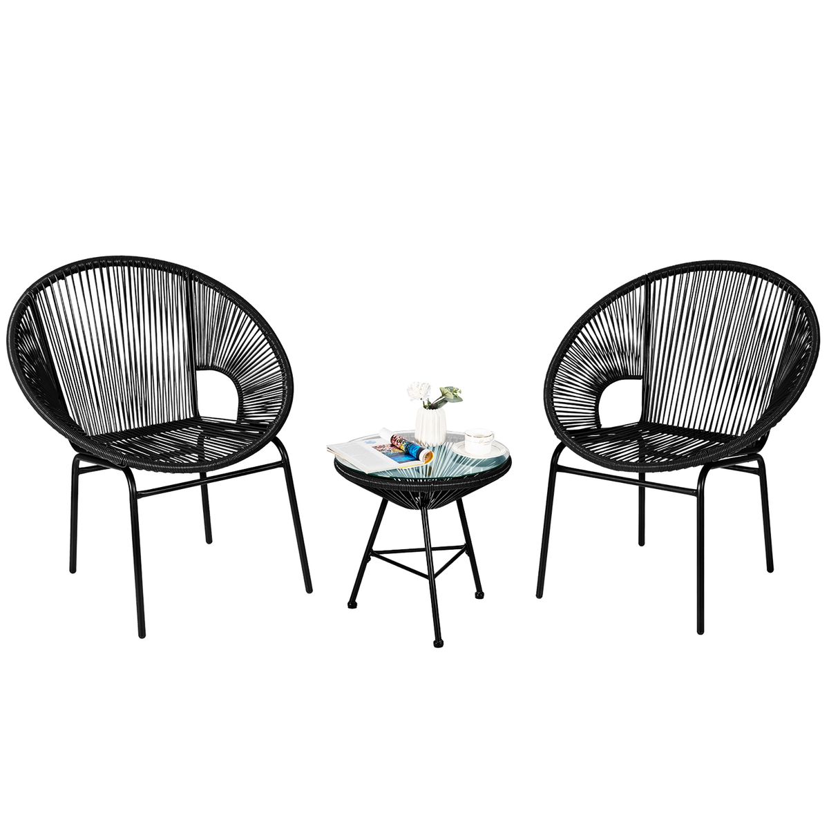Photos - Garden Furniture Goplus 3-Piece Patio Acapulco Furniture Bistro Set with Glass Table - Patio Bistro Set bk HW66981BK 