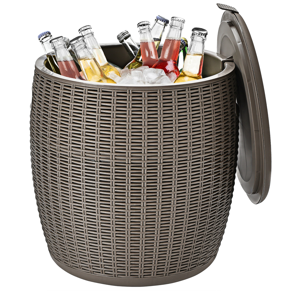 Photos - Garden Furniture Costway 12-Gallon 4-in-1 Patio Rattan Cooler Side Table - Cocktail Table-Brown OP70809CF 