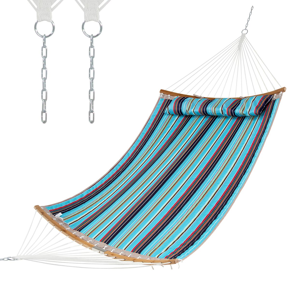 Photos - Hammock Costway Curved Bamboo  with Detachable Pillow -  Blue NP10458BL 