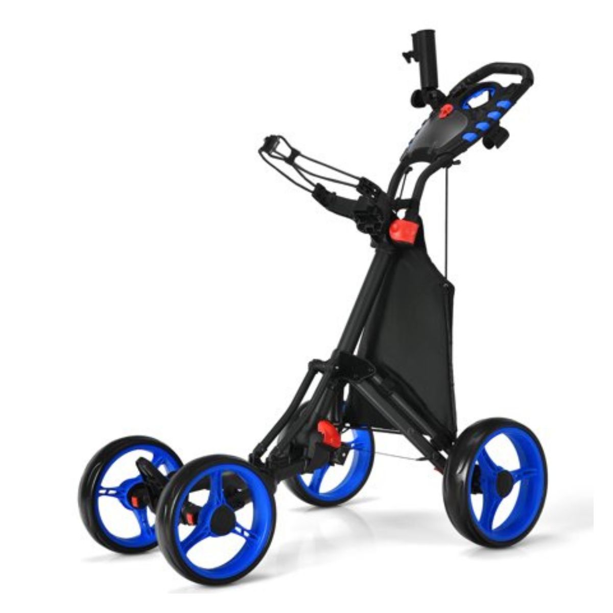 Goplus Folding 4-Wheel Golf Push Cart with Bag Scoreboard - Blue