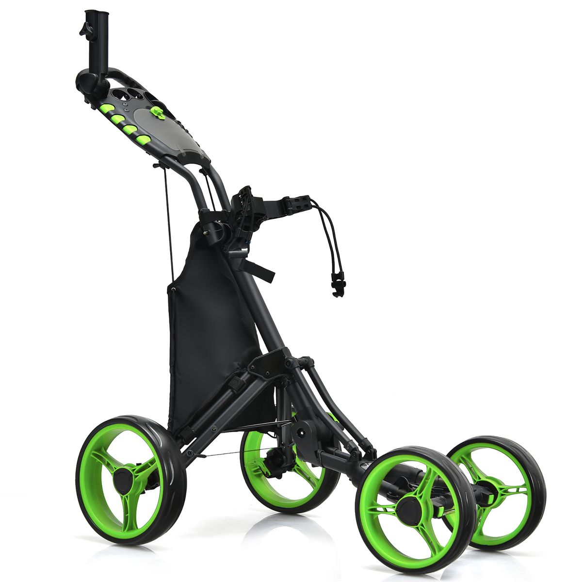 Goplus Folding 4-Wheel Golf Push Cart with Bag Scoreboard - Green