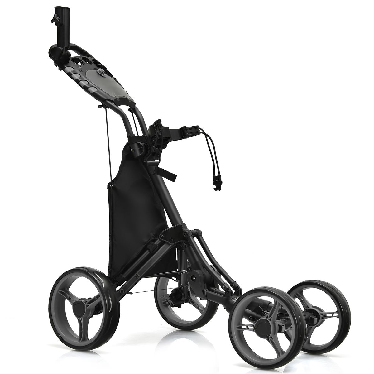 Goplus Folding 4-Wheel Golf Push Cart with Bag Scoreboard - Grey