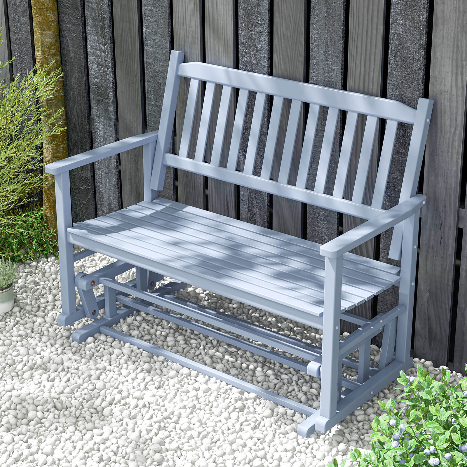 Photos - Garden Furniture Costway 2-Seat Outdoor Glider Bench with Armrests and Slatted Seat - Patio Glider Loveseat-Gray HCST05331 