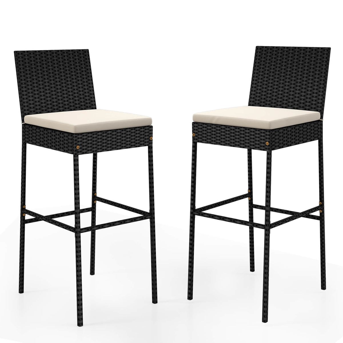 Photos - Chair Costway Patio Wicker Barstools Bar Height with Cushions - Bar stools-2 HCST06881