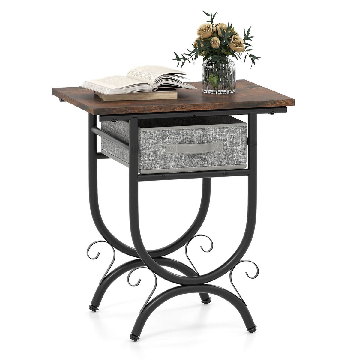 Photos - Storage Сabinet Costway Side Table with Foldable Fabric Drawer - Table -1 HCST07585 (1- or 2-Pack)