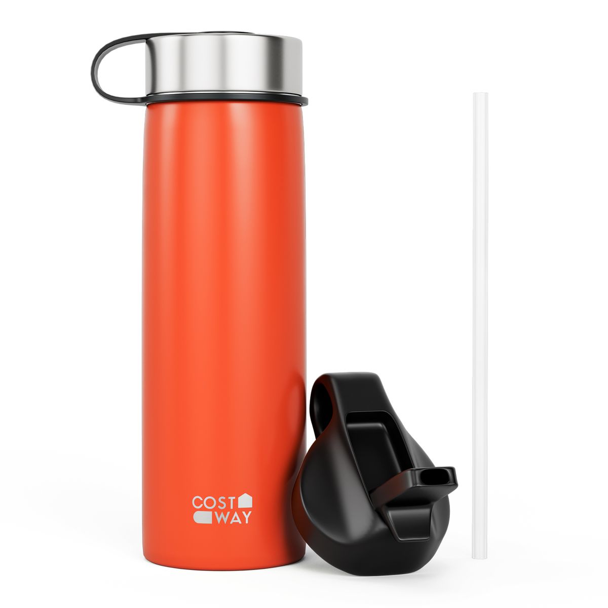 Photos - Water Bottle Goplus Costway 22 oz Insulated Stainless Steel  with Straw - Orange KC55427OR 