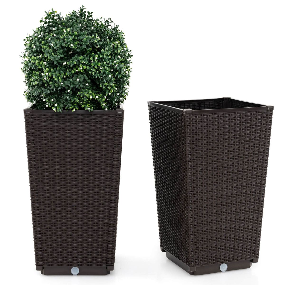 Photos - Flower Pot Costway 23-Inch Tall Rattan Wicker Planters  - Wicker Plant Pot-Brown HCST05881 (Set of 2)