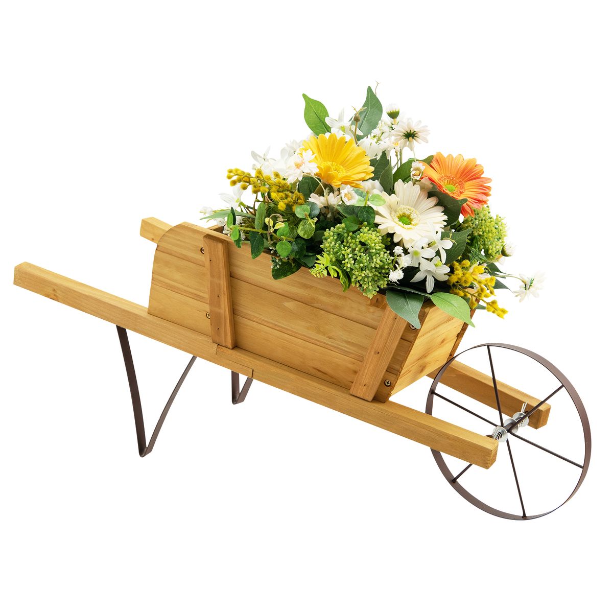 Photos - Flower Pot Costway Wooden Wagon Planter with 9 Holiday Magnets - Flower Cart-Beige HWM000123 