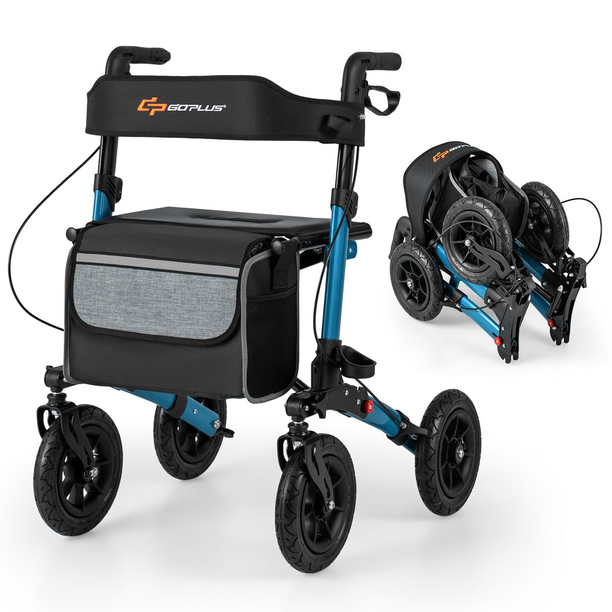 Photos - Rollator / Walker Costway Folding Walker with 9" Pneumatic Tires and Adjustable Handle Height - Blue HCST07983 