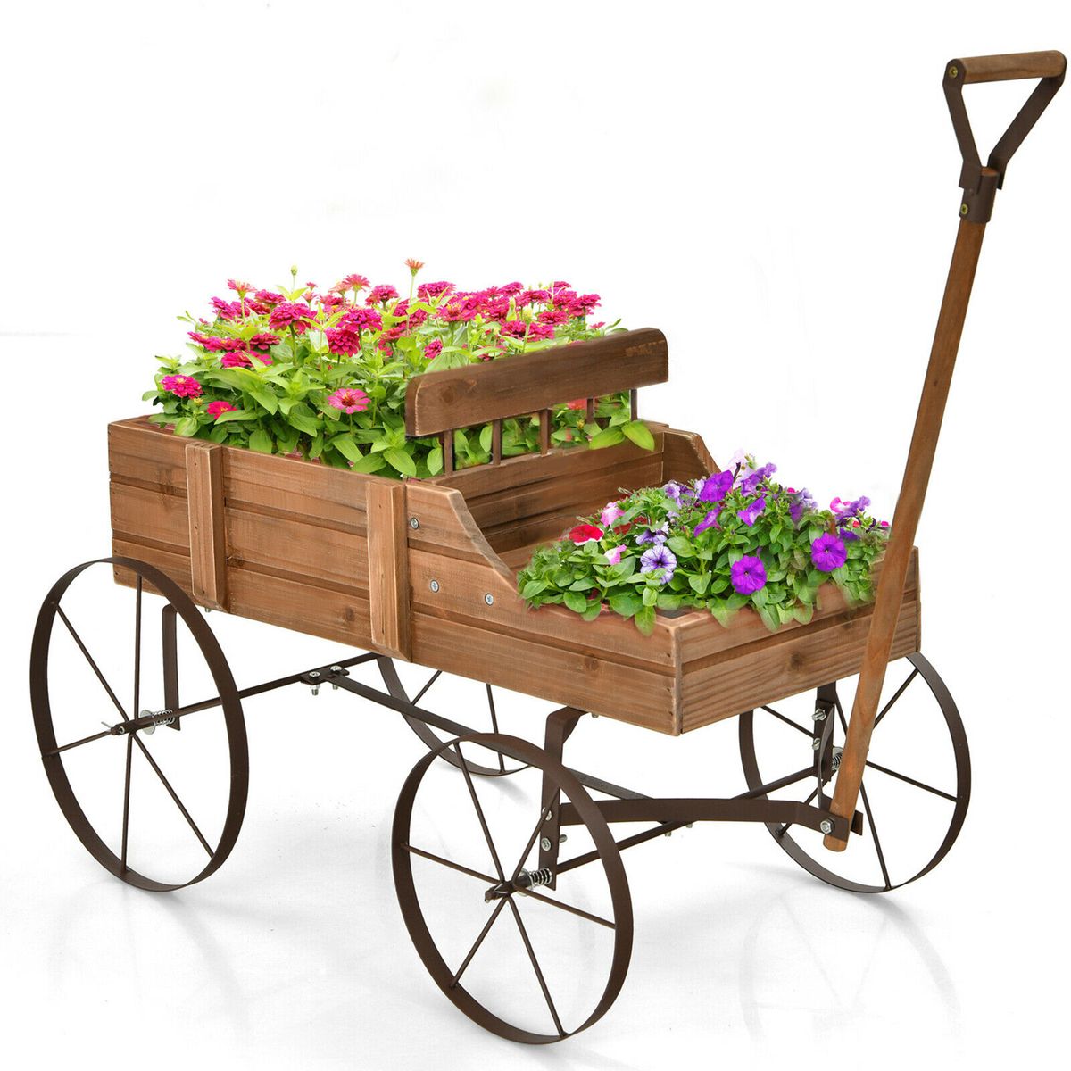 Photos - Flower Pot Costway Wooden Wagon Garden Planter with Wheels - Garden Plant Planter-Brown GT3662CF 