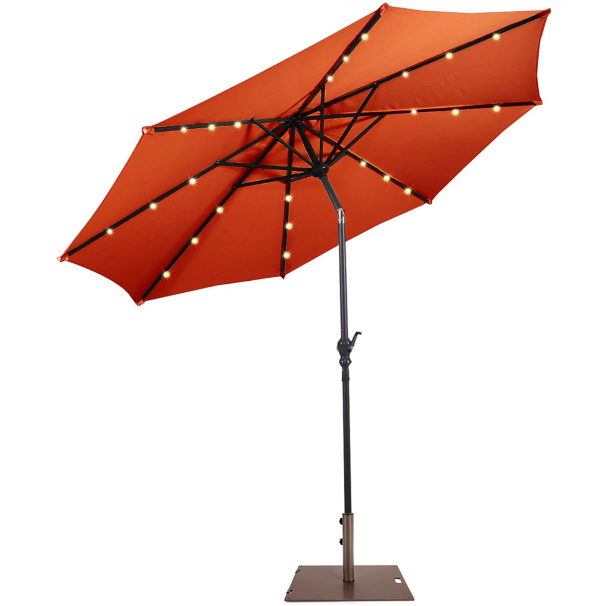 Photos - Parasol Costway 10-foot Outdoor Patio Umbrella with Solar Lights and Stand - Umbrella 50LB Stand OR OP2805OR+JV10011 