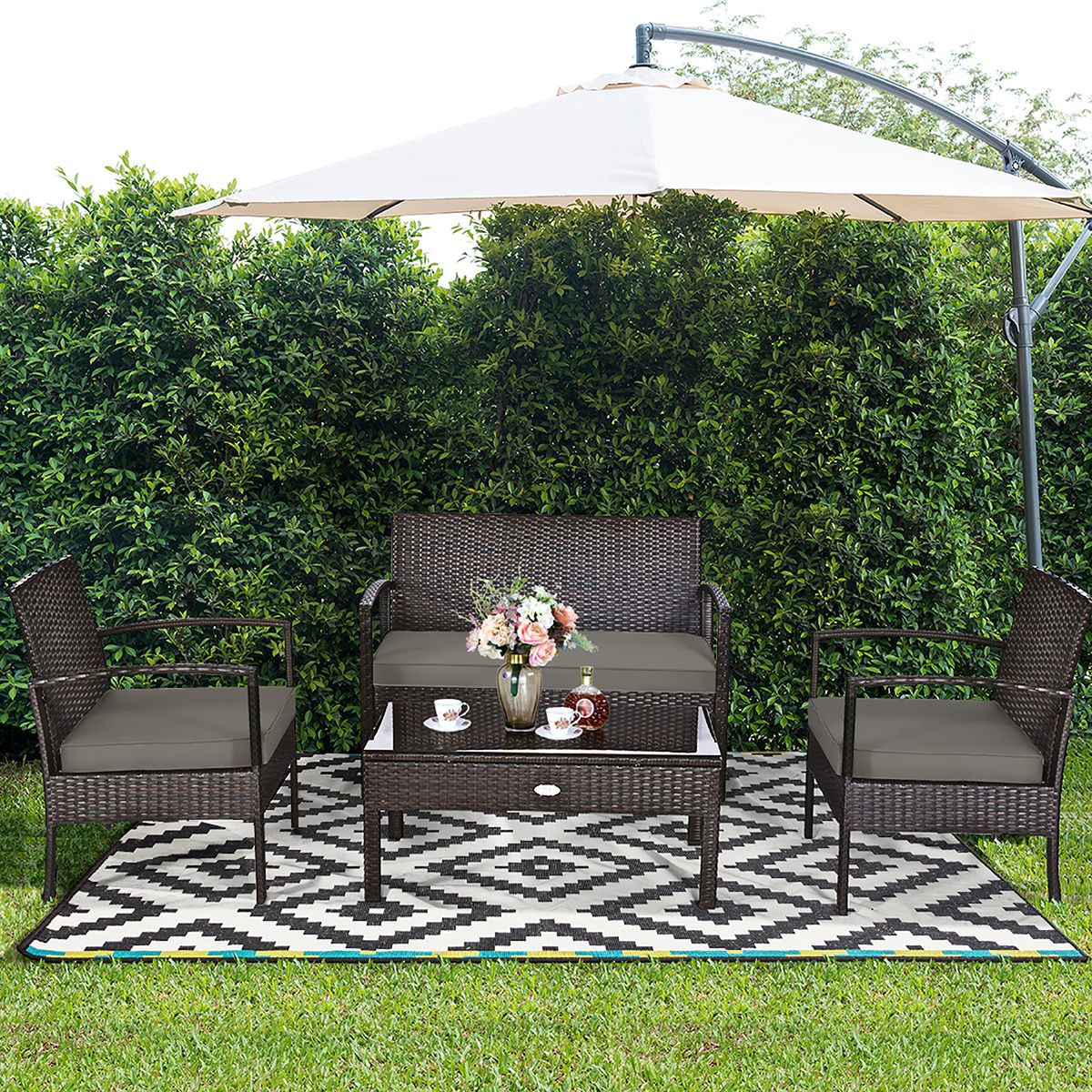 Photos - Garden Furniture Costway Black Rattan 4-Piece Patio Furniture Set - Rattan Set BN HW54690 
