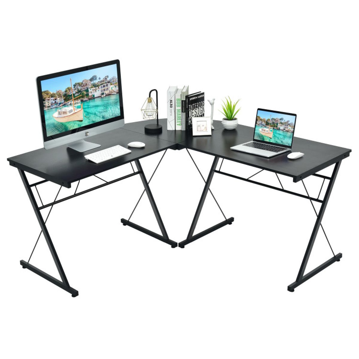 Photos - Office Desk Costway 59'' L-Shaped Computer Desk - Computer Table Black HW65902BK