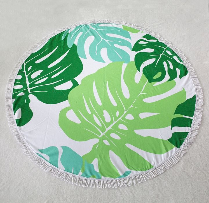 Round 61"" Diameter Fringed Beach Towels - Palm