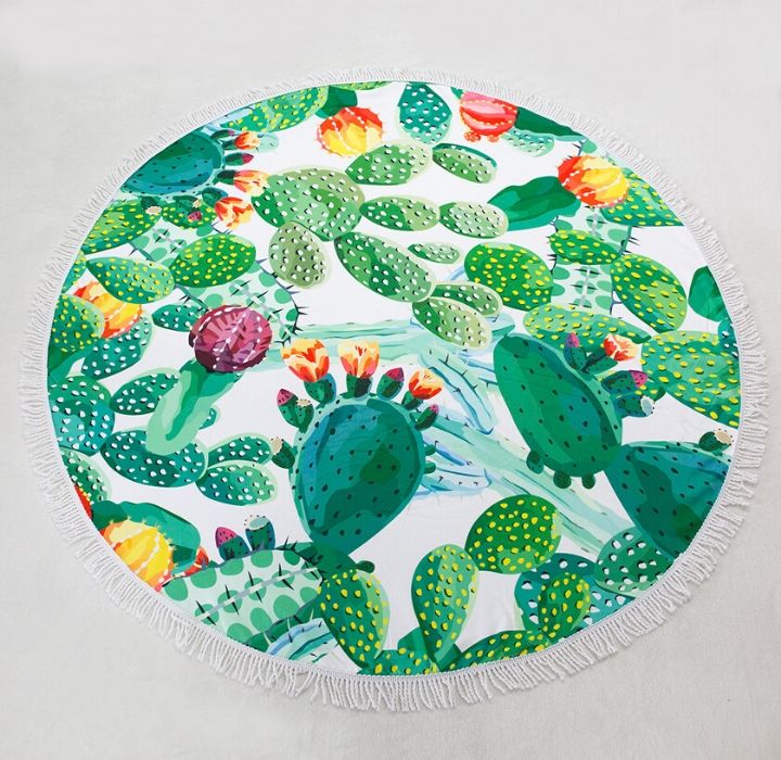 Round 61"" Diameter Fringed Beach Towels - Cactus