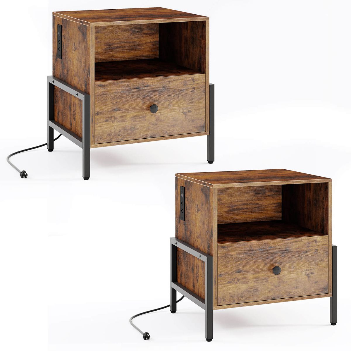 Photos - Storage Сabinet Costway Nightstand with Charging Station  - 2-Piece HCST08347 (Set of 1 or 2)