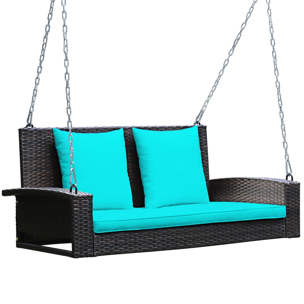 Photos - Canopy Swing Costway 2-Person Rattan Porch Swing - Turquoise HW68879TU