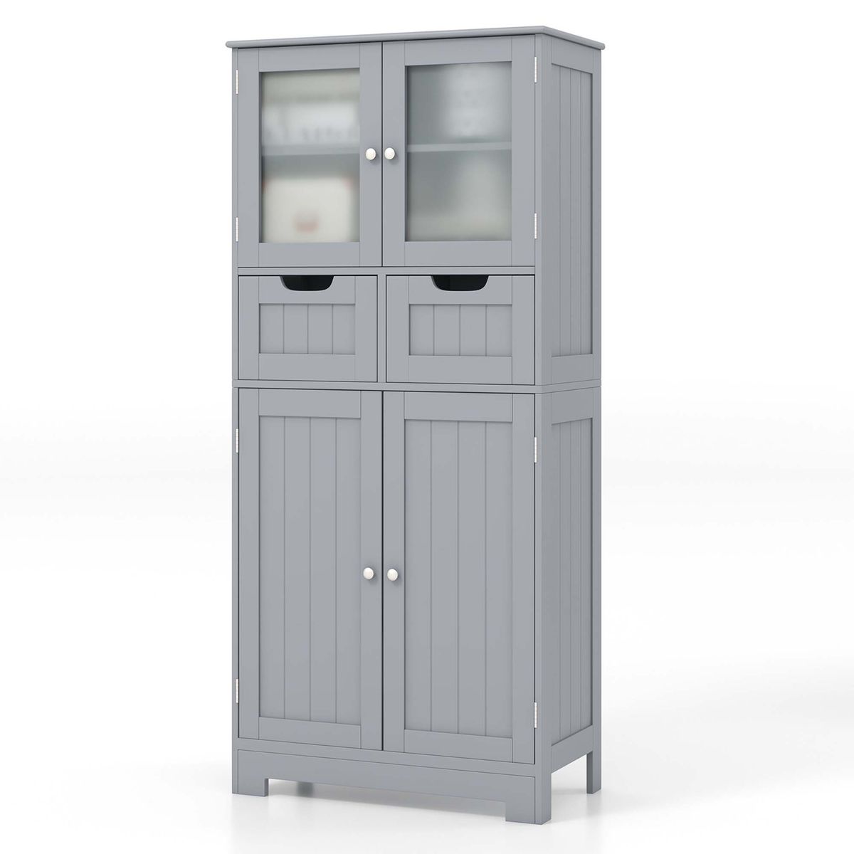 Photos - Wardrobe Costway Bathroom Floor Storage Cabinet with 2 Drawers - Cabinet Gray JV10643GR 