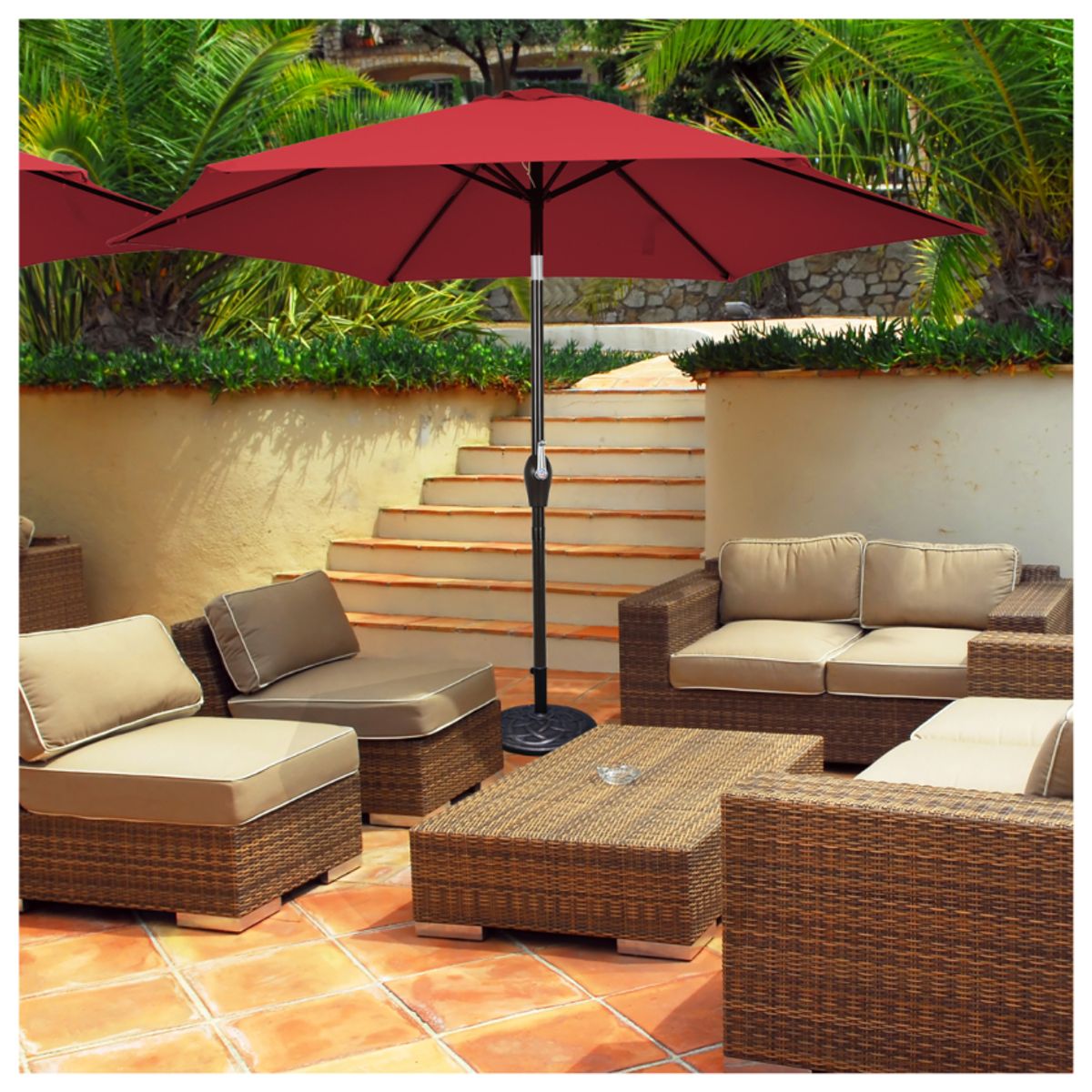 Photos - Parasol Goplus Costway 9Ft Patio Umbrella with Push Button Tilt Crank Lift - Burgundy OP70707WN