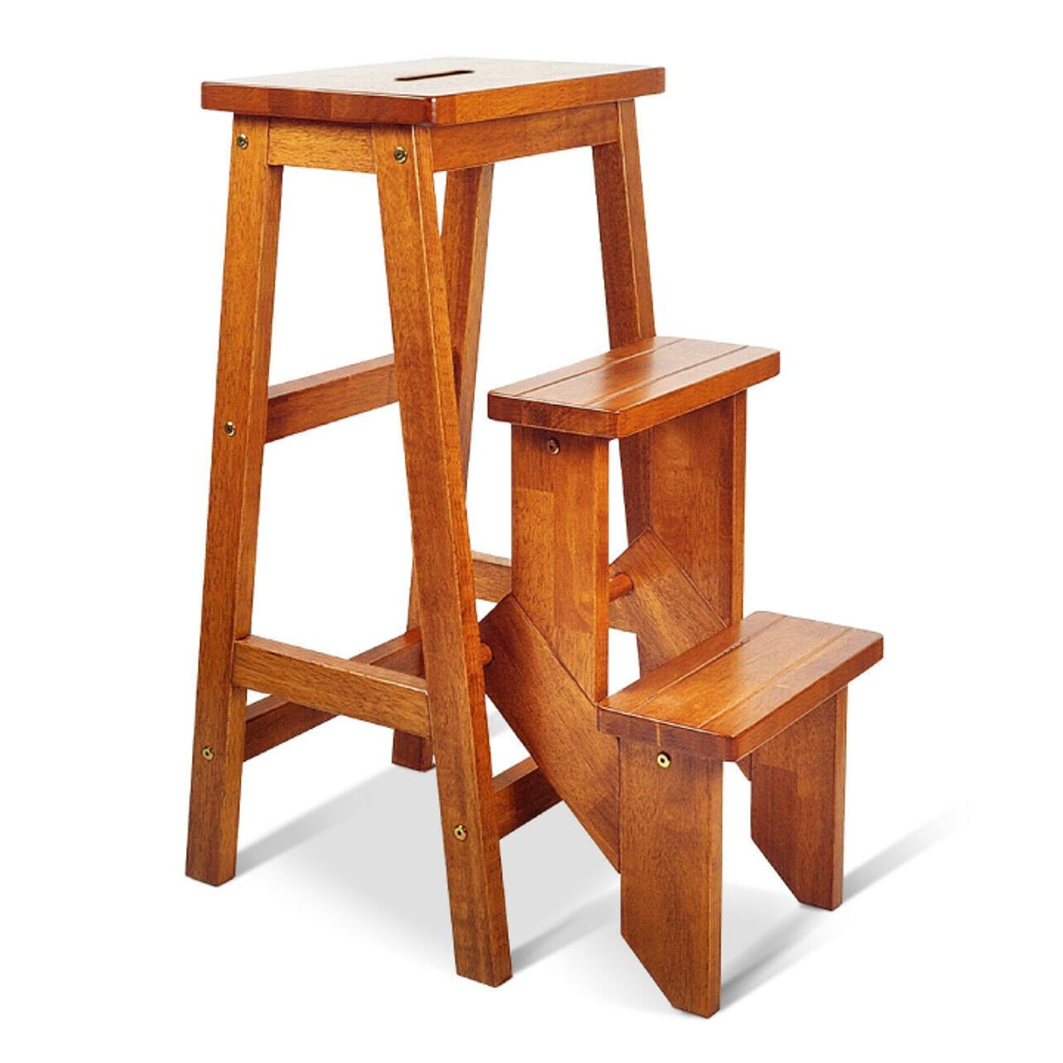 Photos - Ladder Costway Folding 3-Tier Step Stool - Brown HW63936CF 