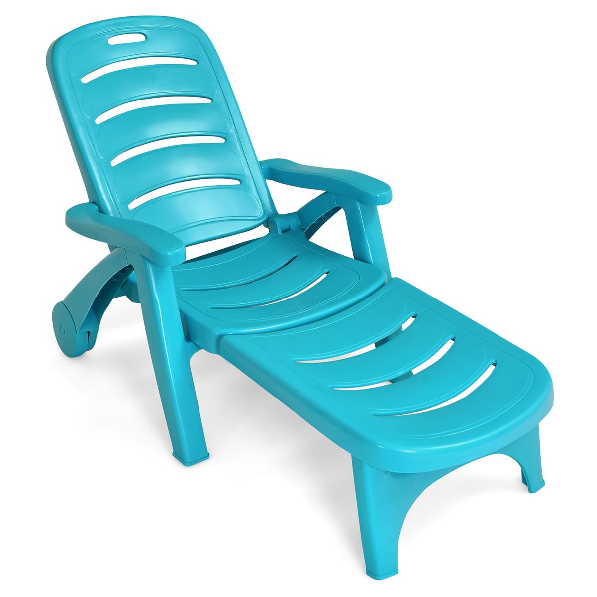 Photos - Garden Furniture Costway 5-Position Adjustable Folding Lounger Chaise Chair on Wheels - Lounge Chair TU OP70530GR 